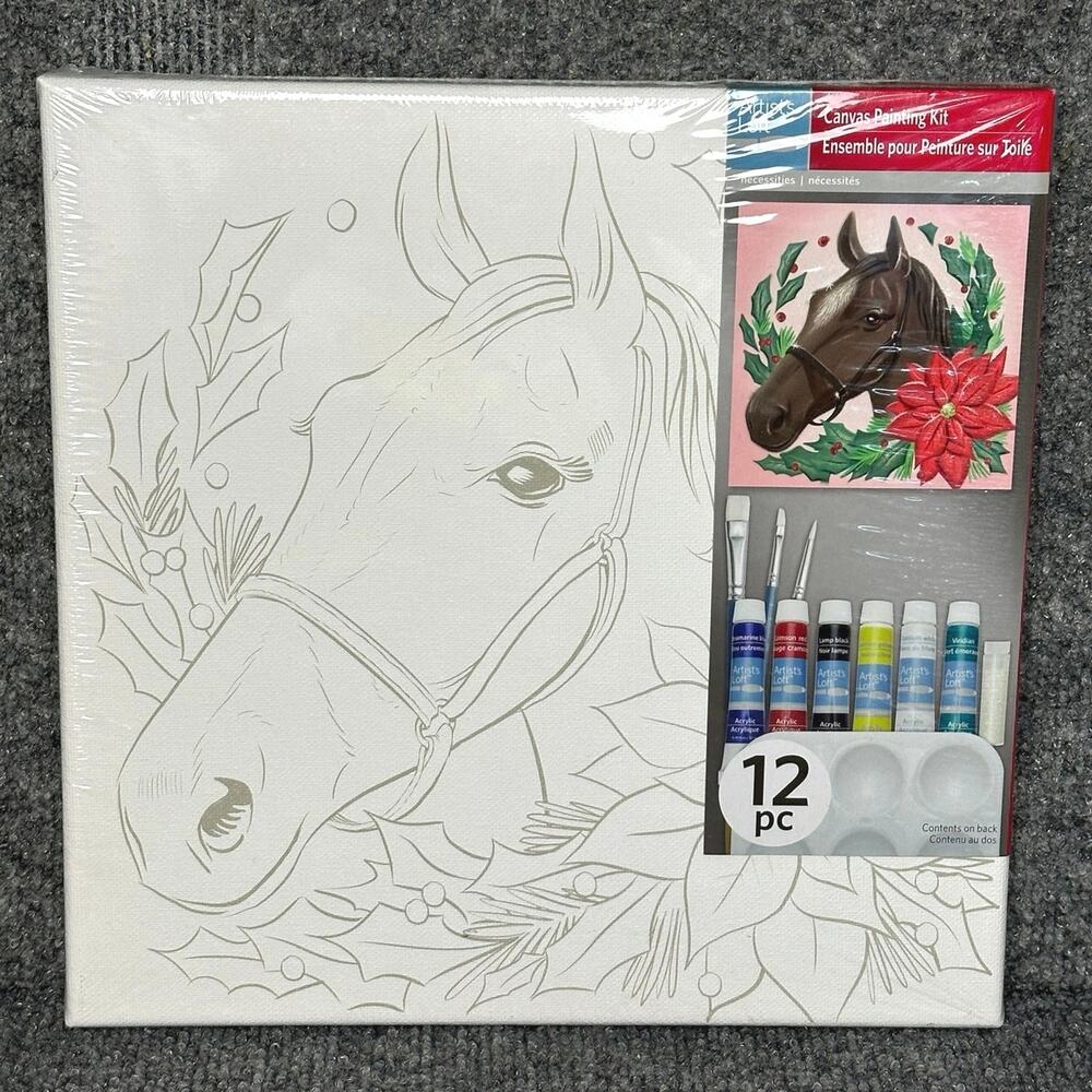NWT Artist’s Loft canvas painting kit horse Christmas 11x11 equestrian wreath